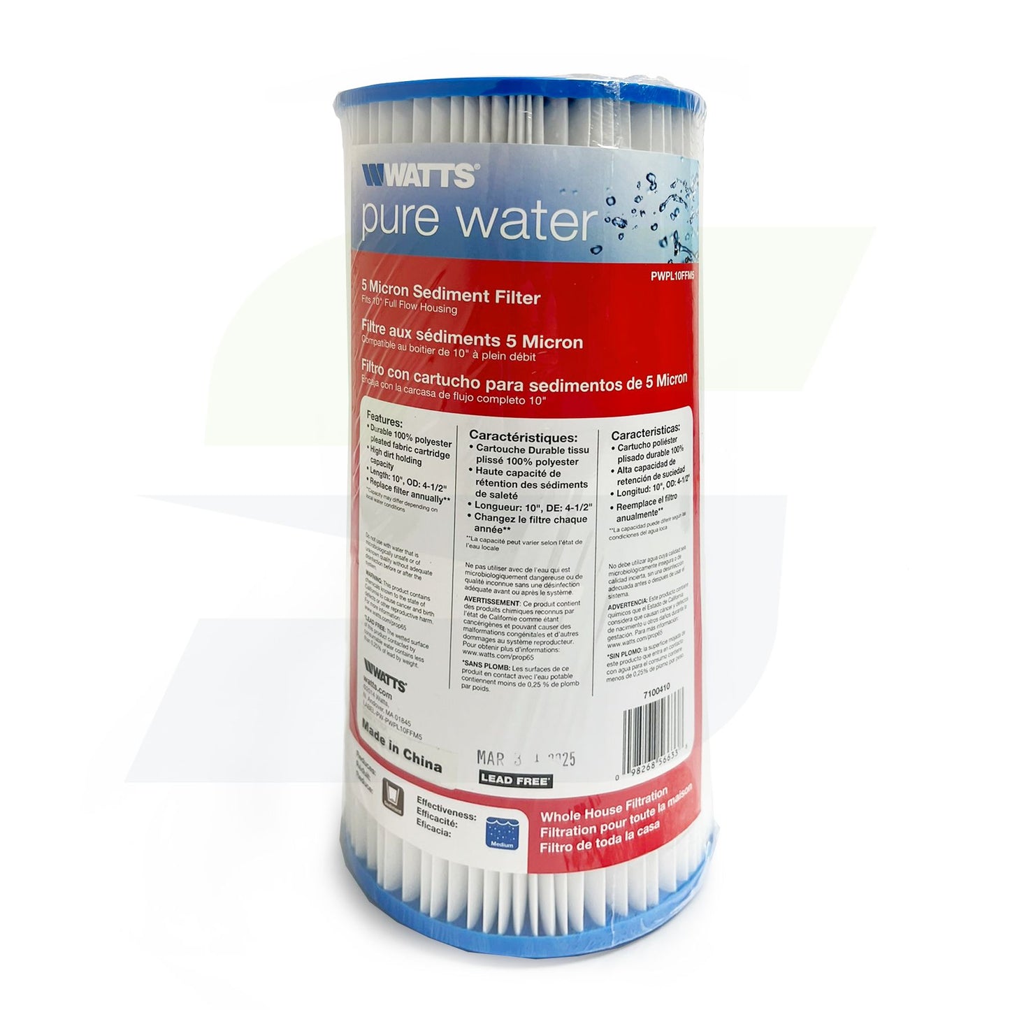 7100410 - 10" Full Flow 5 Micron Pleated Sediment Filter - PWPL10FFM5