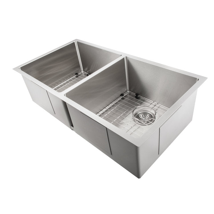 SR50D-36 - 36" Anton Undermount Double Bowl Stainless Steel Kitchen Sink with Bottom Grid