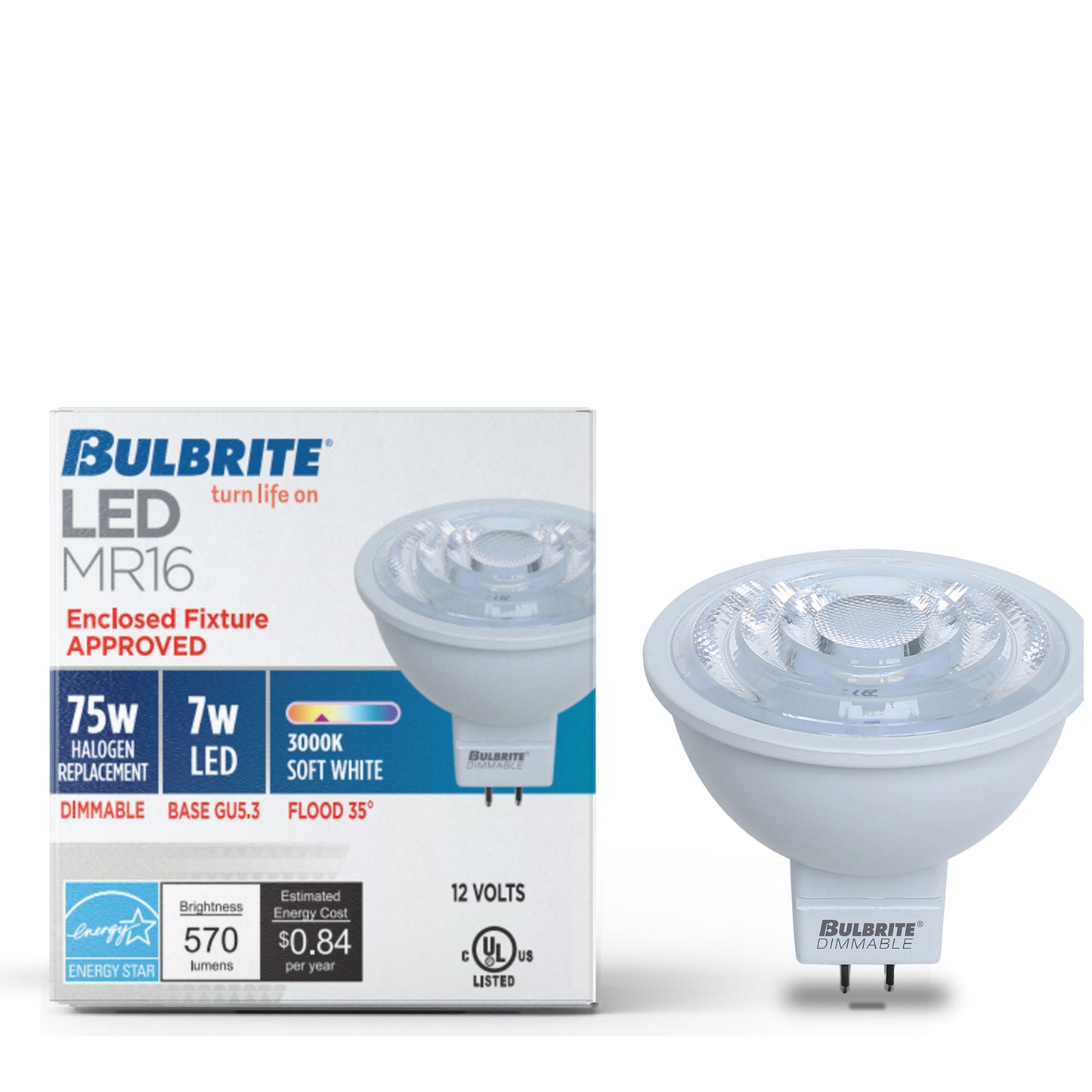 771088 - Dimmable MR16 LED GU5.3 Base Light Bulb - 7 Watt - 3000K - 2 Pack