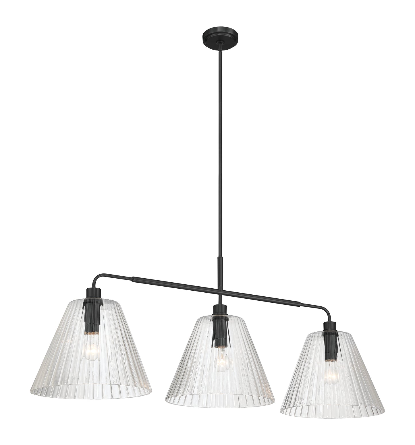61173-FB - Pleated 3 Light 14" Wide Island Light - Flat Black