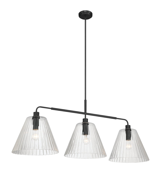 61173-FB - Pleated 3 Light 14" Wide Island Light - Flat Black