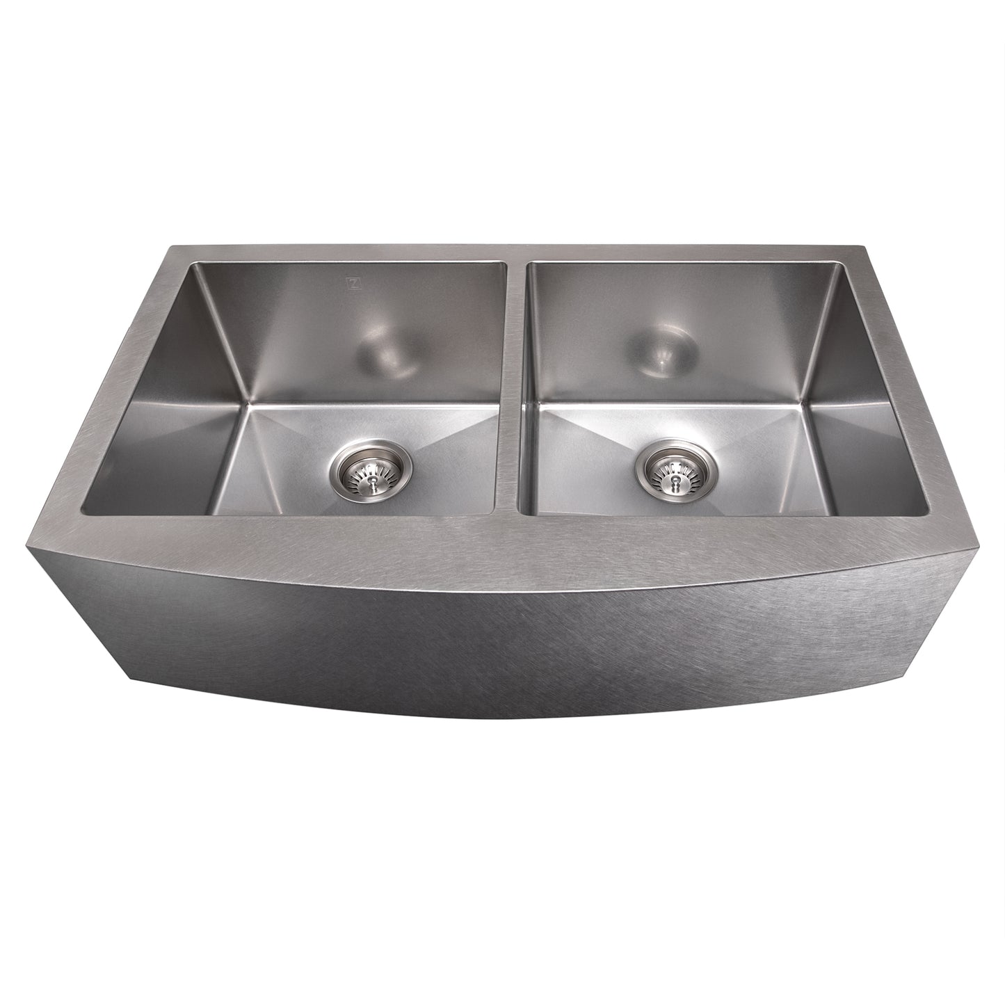 SA50D-36S - 36" Niseko Farmhouse Apron Mount Double Bowl Satin Stainless Steel Kitchen Sink with Bottom Grid