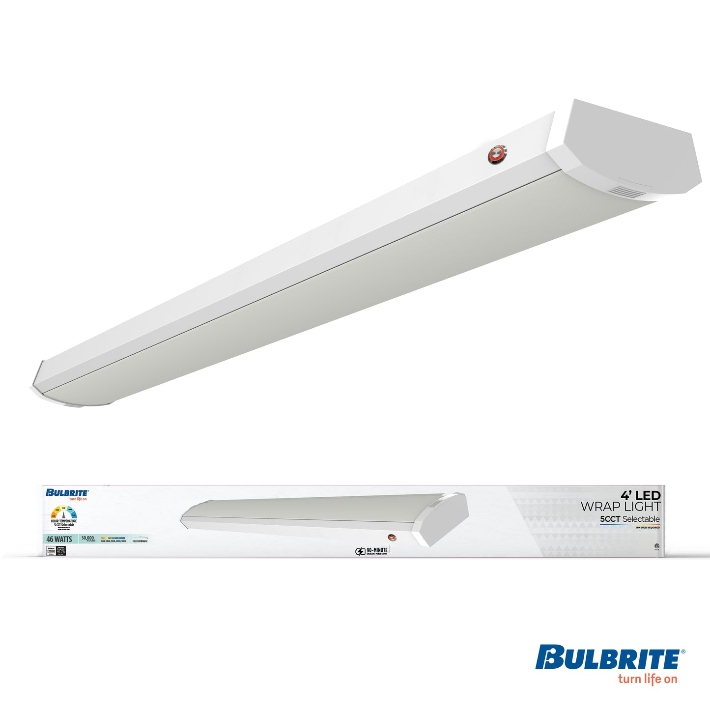773506 - 4 ft. 3000K LED Dimmable Wraparound Light W/ Battery Backup (120-277v), 5300 Lumens, White
