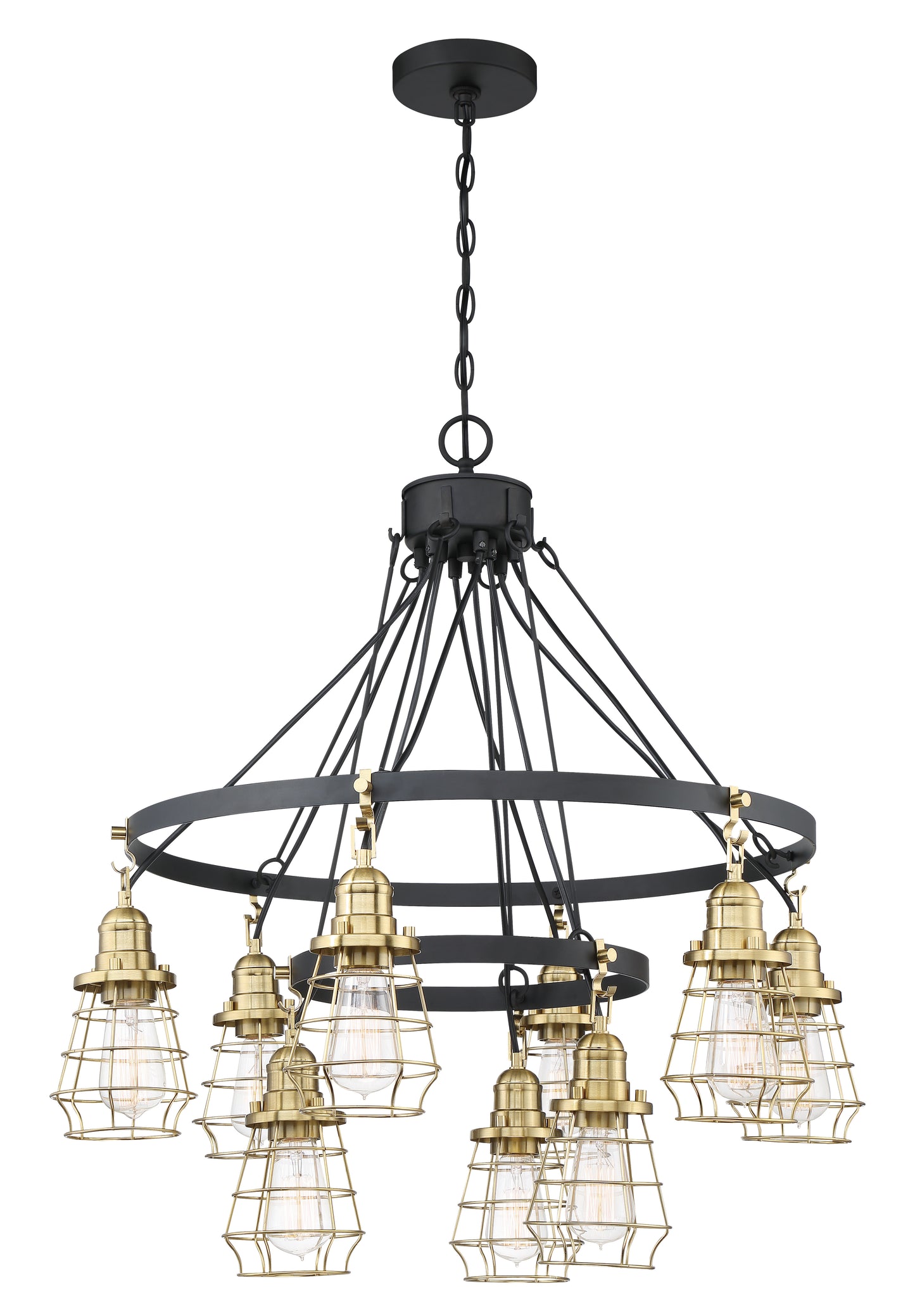 50629-FBSB - Thatcher 9 Light 30" Wide Chandelier - Flat Black / Satin Brass