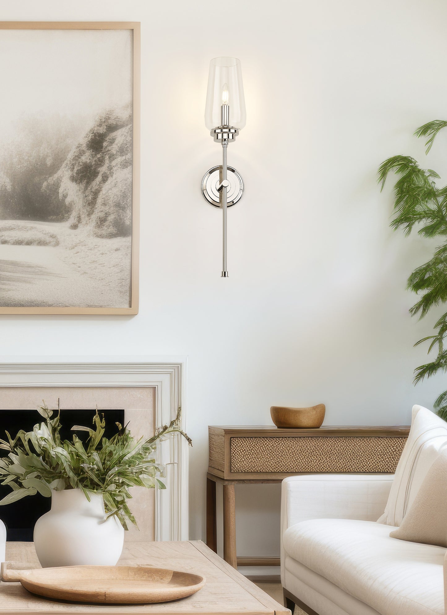 2013-1S-PN - Clara 1 Light Wall 26" Sconce - Polished Nickel