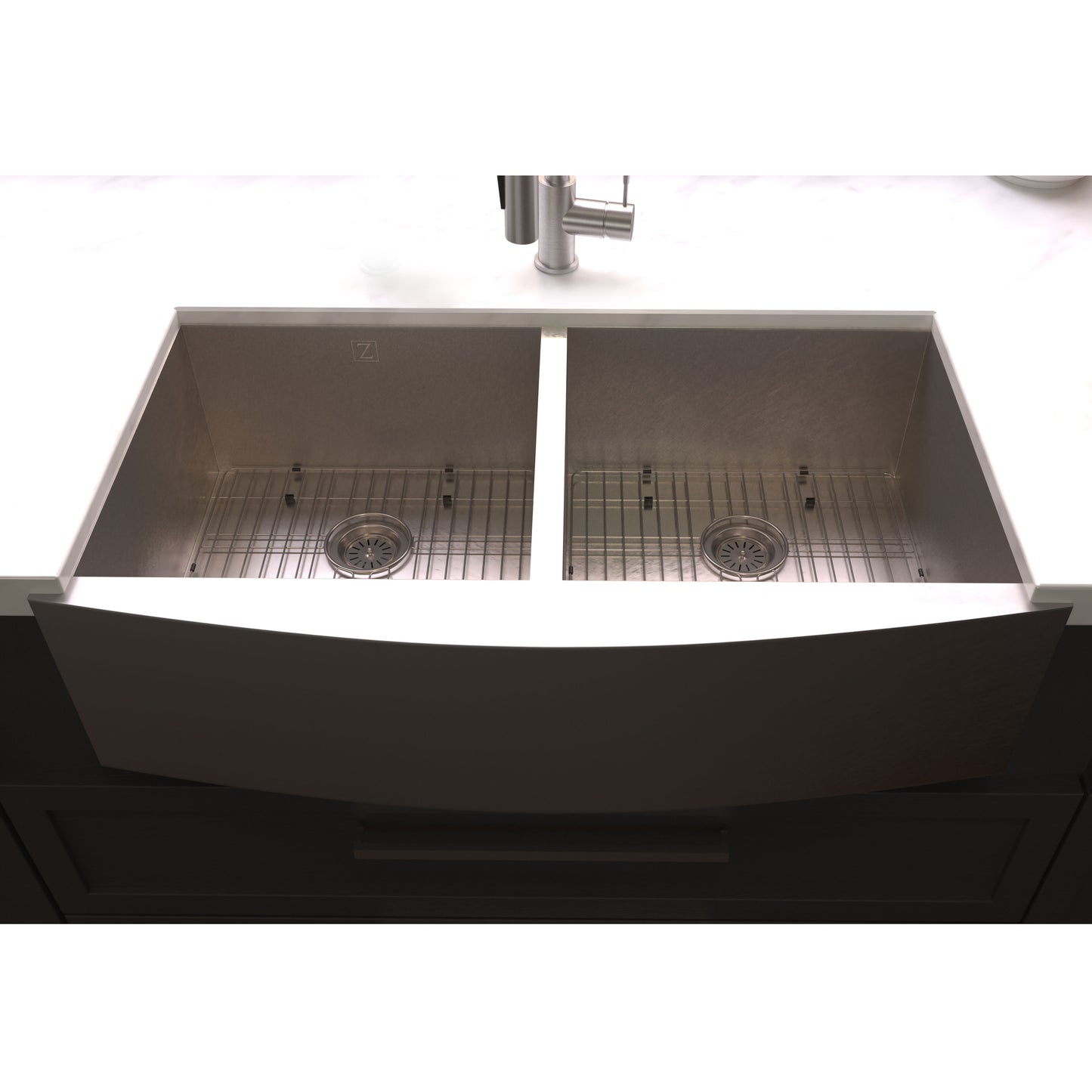 SA50D-36S - 36" Niseko Farmhouse Apron Mount Double Bowl Satin Stainless Steel Kitchen Sink with Bottom Grid