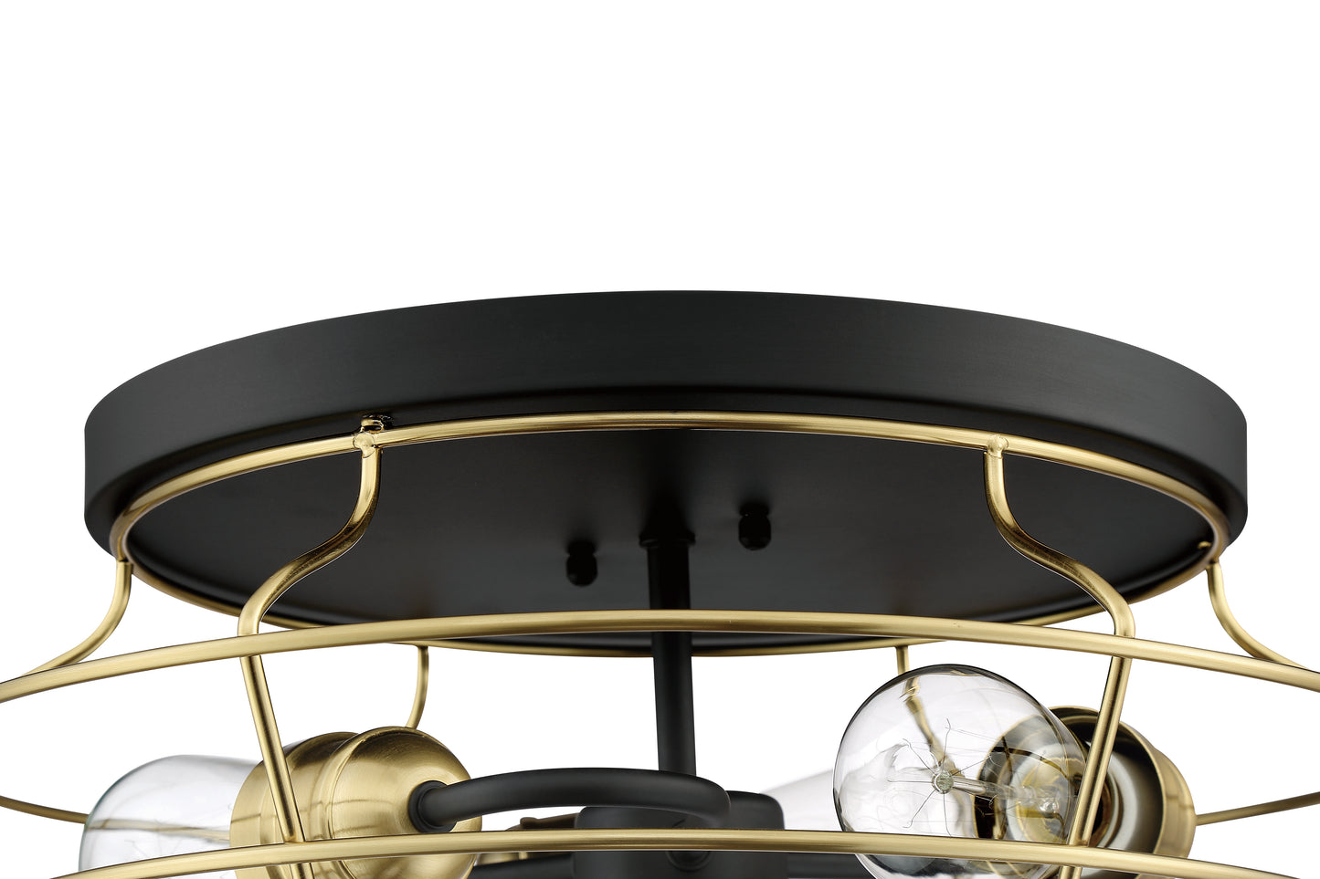 50683-FBSB - Thatcher 3 Light 16" Wide Flush Mount - Flat Black / Satin Brass