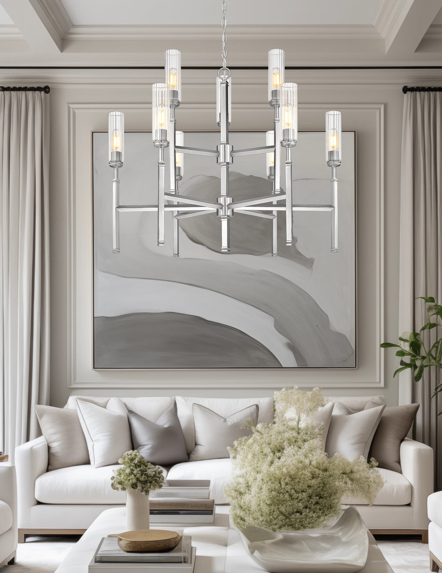 3047-9BN - Esme 9 Light 38" Chandelier - Brushed Nickel