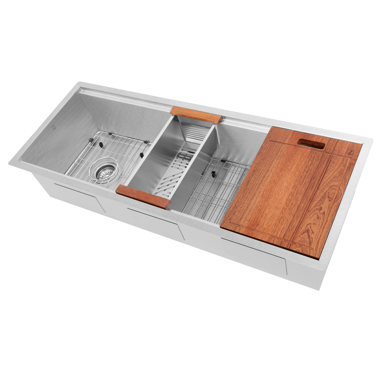SLS-45S - 45" Garmisch Undermount Single Bowl Satin Stainless Steel Kitchen Sink with Bottom Grid and Accessories