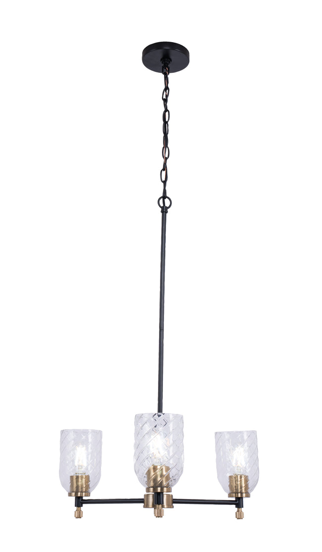 60323-FBSB-C - Council 3 Light 22" Wide Chandelier - Flat Black / Satin Brass