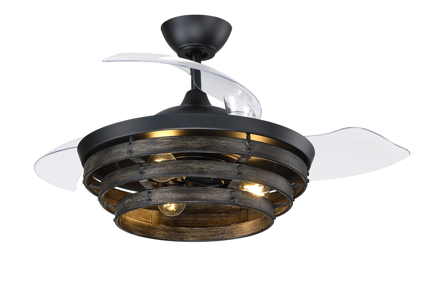 WHS42FBGW3 - Whiskey 42 Hidden Blades 42" 3 Blade Ceiling Fan with Light Kit - Flat Black