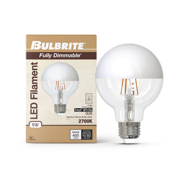 776839 - Filaments Dimmable G25 Half White Glass Medium Base - 5 Watt - 2700K - 4 Pack