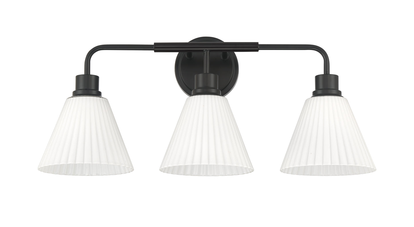 62303-FB - Pleated II 3 Light 25" Wide Vanity Light - Flat Black