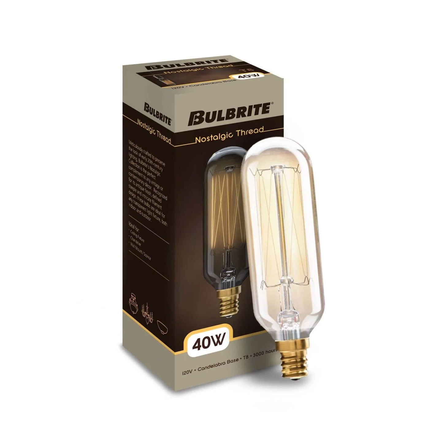132517 - Dimmable Antique T8 Incandescent Candelabra Light Bulb - 40 Watt - 2200K - 6 Pack