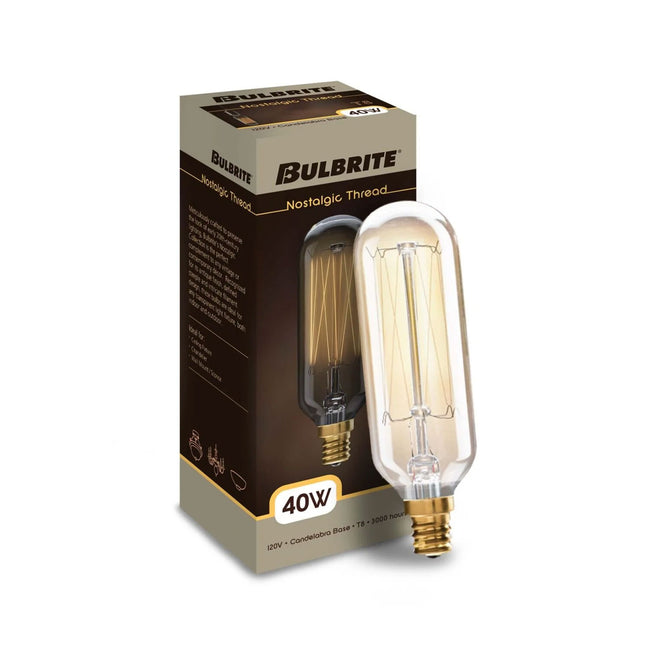 132517 - Dimmable Antique T8 Incandescent Candelabra Light Bulb - 40 Watt - 2200K - 6 Pack