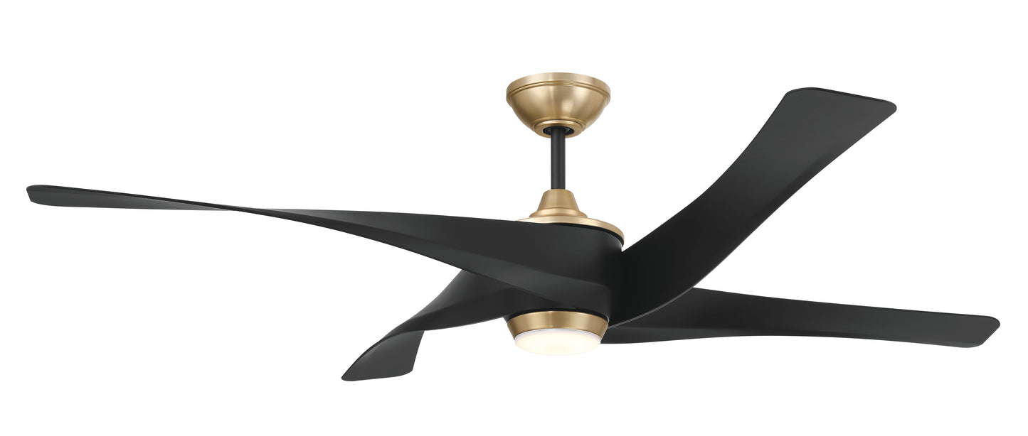 VNN58FBSB4 - Venn 58" Indoor Ceiling Fan 58" 4 Blade Ceiling Fan with Light Kit - Flat Black / Satin Brass