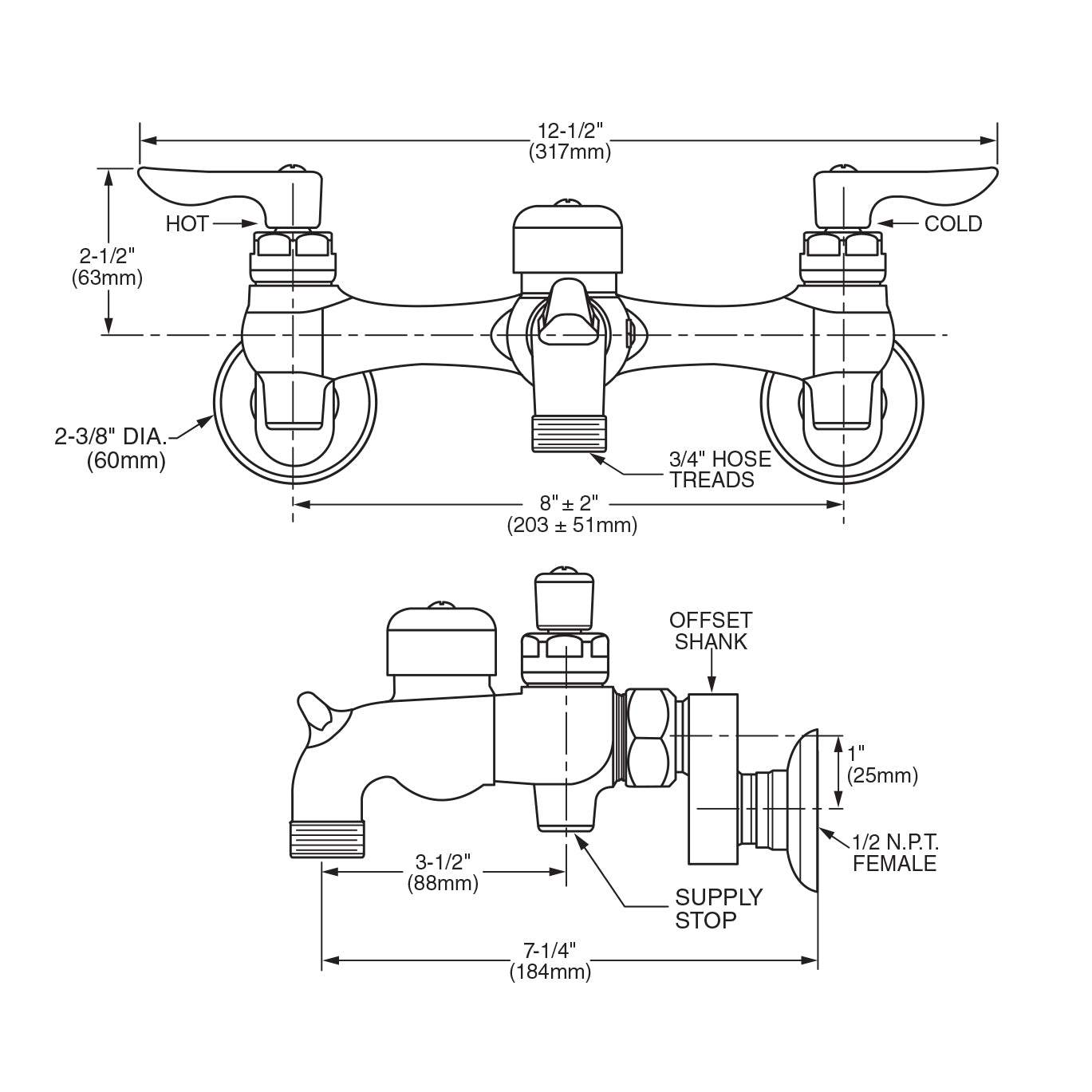 American Standard 8351076.004 - Service Sink Faucet, 3 Inch Vacuum Breaker Spout, Supply Stops, Offs