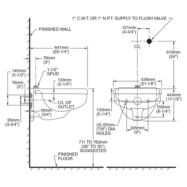 Clinic Wall Mounted Service Sink in White