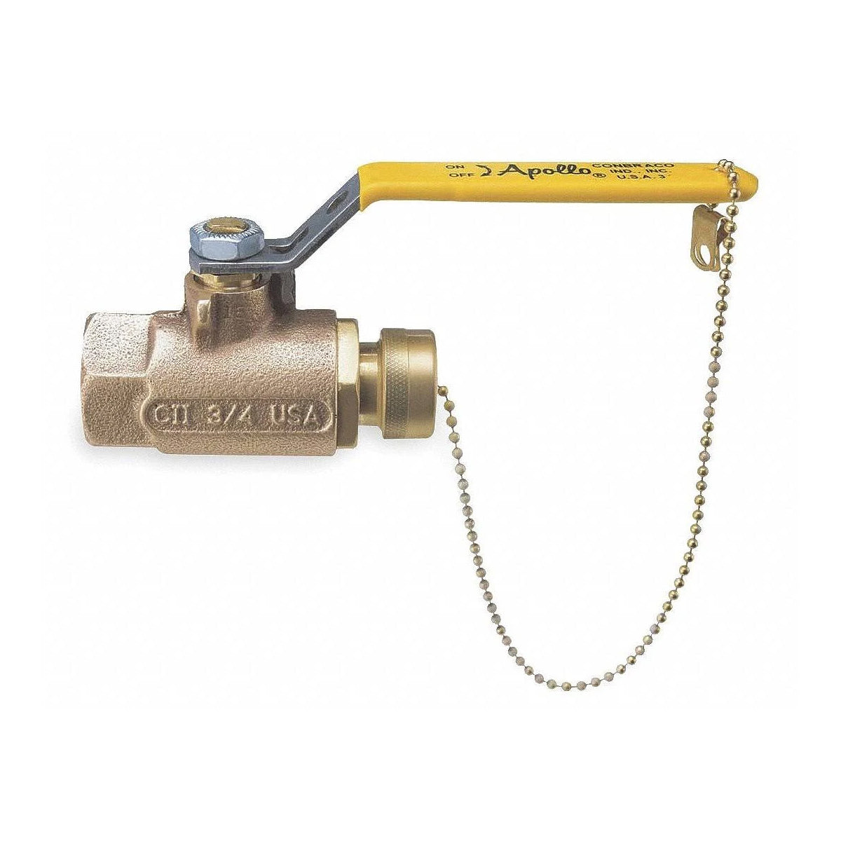 70-104-HC - 3/4" FNPT Bronze Ball Valve, Hose Thread w/ Cap & Chain
