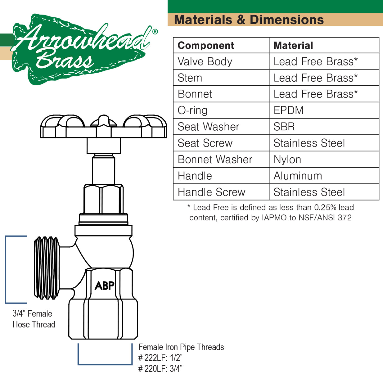 222LF - Lead Free Boiler Drain Valve - 1/2" FIP x 3/4" Hose Thread