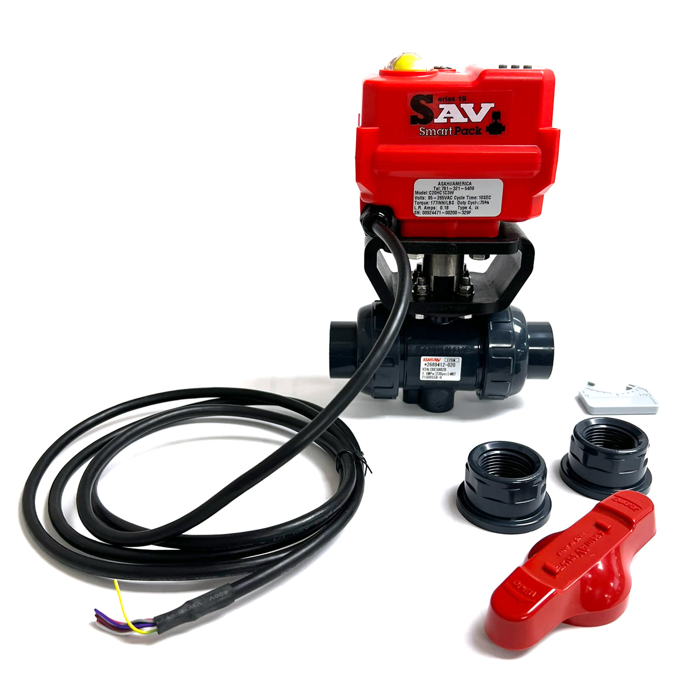 16012170007 - 3/4" True Union Actuating Ball Valve - PVC, Socket, EPDM Seal