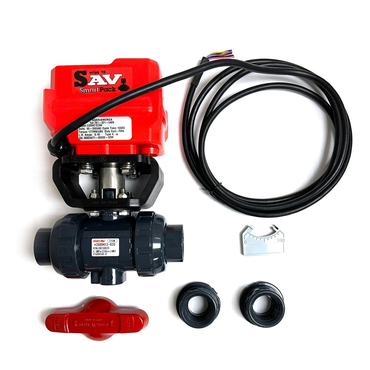 16012170007 - 3/4" True Union Actuating Ball Valve - PVC, Socket, EPDM Seal