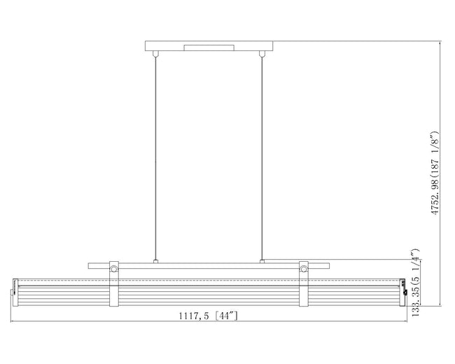 1959-44L-BN-LED - Benoit 1 Light Linear 44" Chandelier - Brushed Nickel