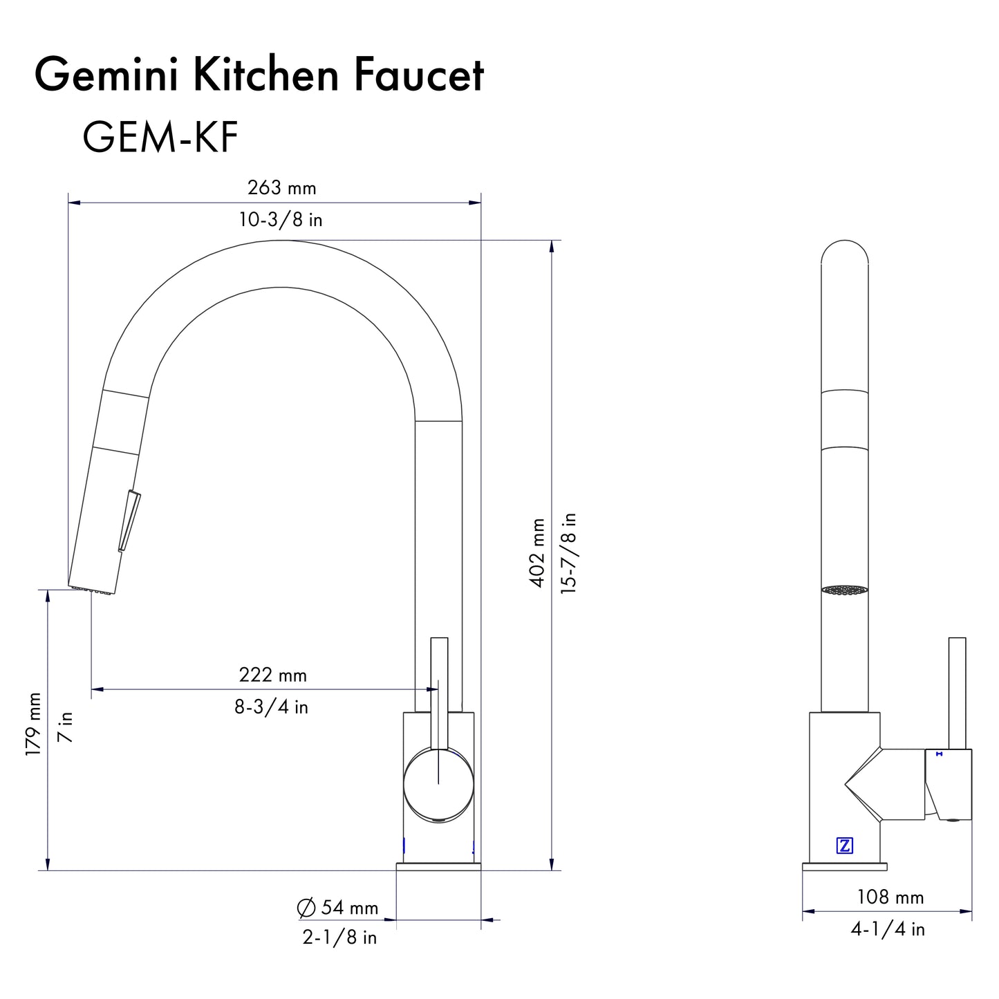GEM-KF-ZBNCB - Autograph Edition Gemini Pull Down Single Handle Kitchen Faucet in Brushed Nickel and Champagne Bronze