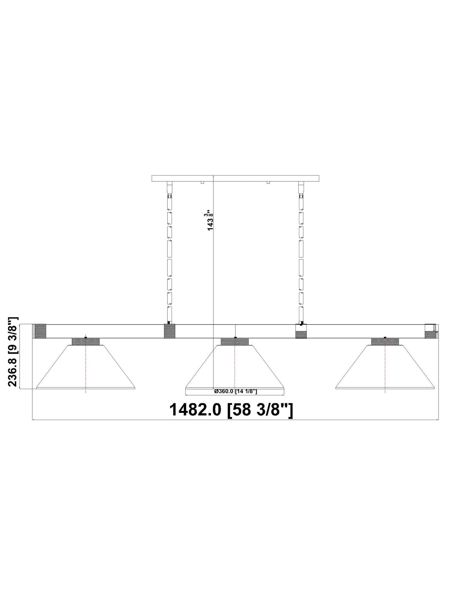 3050-3BN-ARS - Vanguard 3 Light 58" Billiard - Brushed Nickel