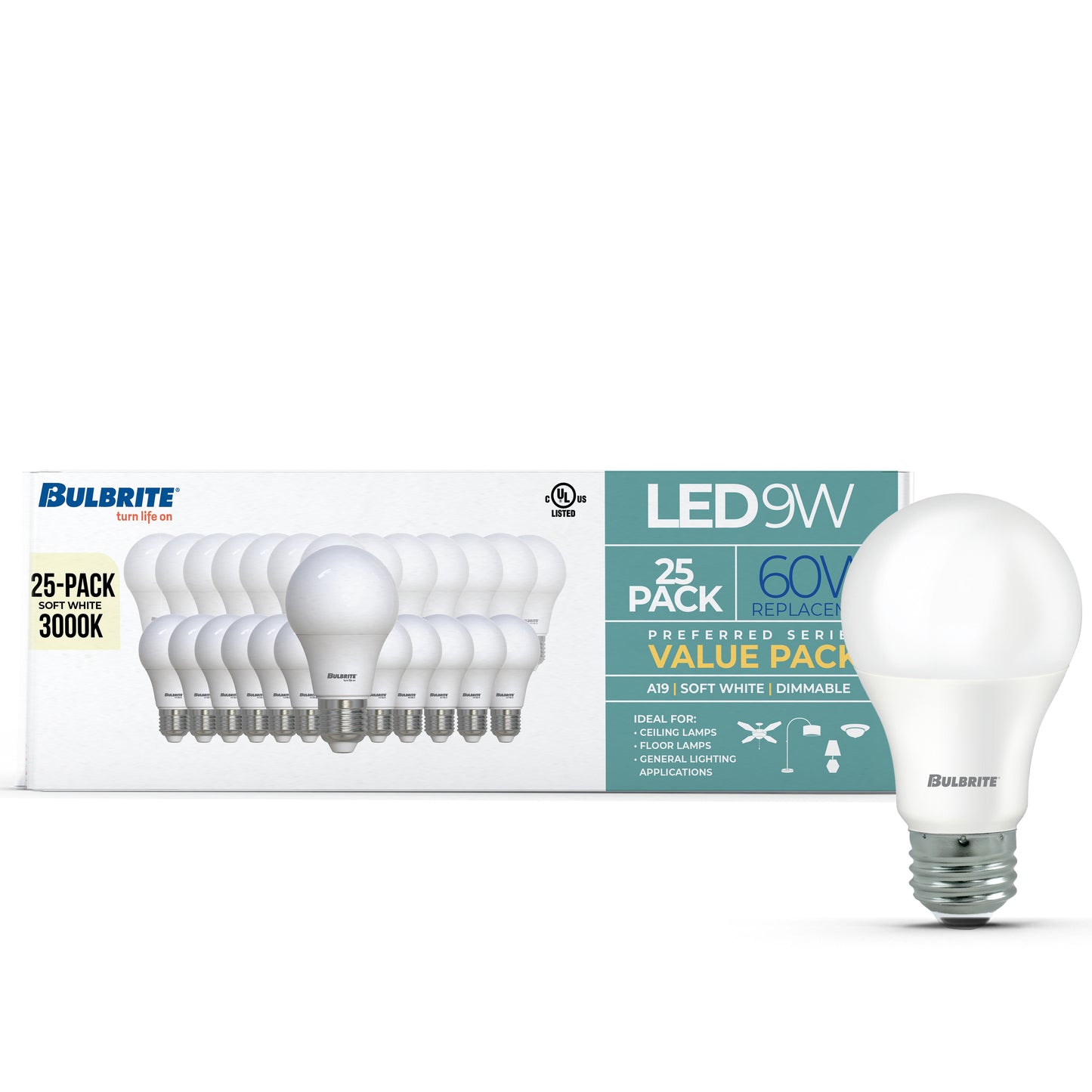 774258 - Filaments Dimmable Frost Glass A19 LED Light Bulb - 9 Watt - 3000K - 25 Pack