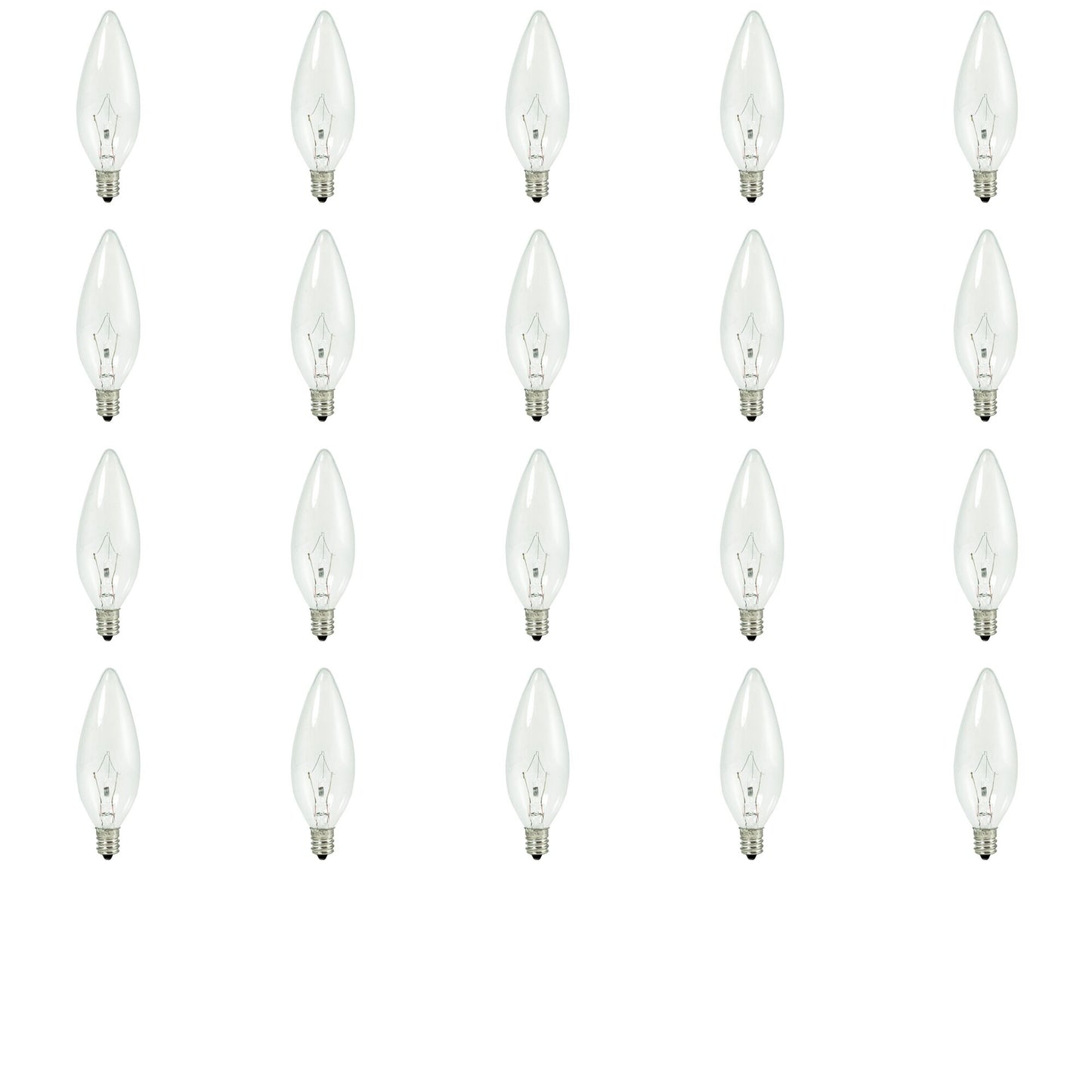 460025 - Dimmable Clear B10 Krypton/Xenon Candelabra Light Bulb - 25 Watt - 2700K - 20 Pack