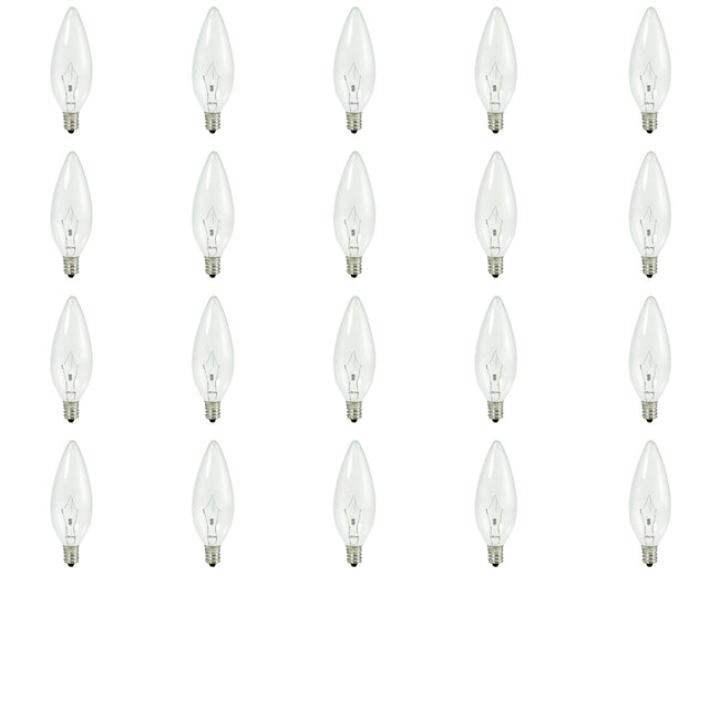 460025 - Dimmable Clear B10 Krypton/Xenon Candelabra Light Bulb - 25 Watt - 2700K - 20 Pack
