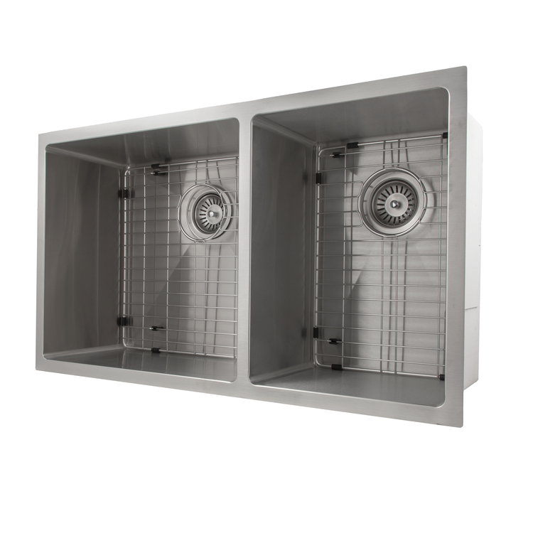 SR60D-33 - 33" Chamonix Undermount Double Bowl Stainless Steel Kitchen Sink with Bottom Grid