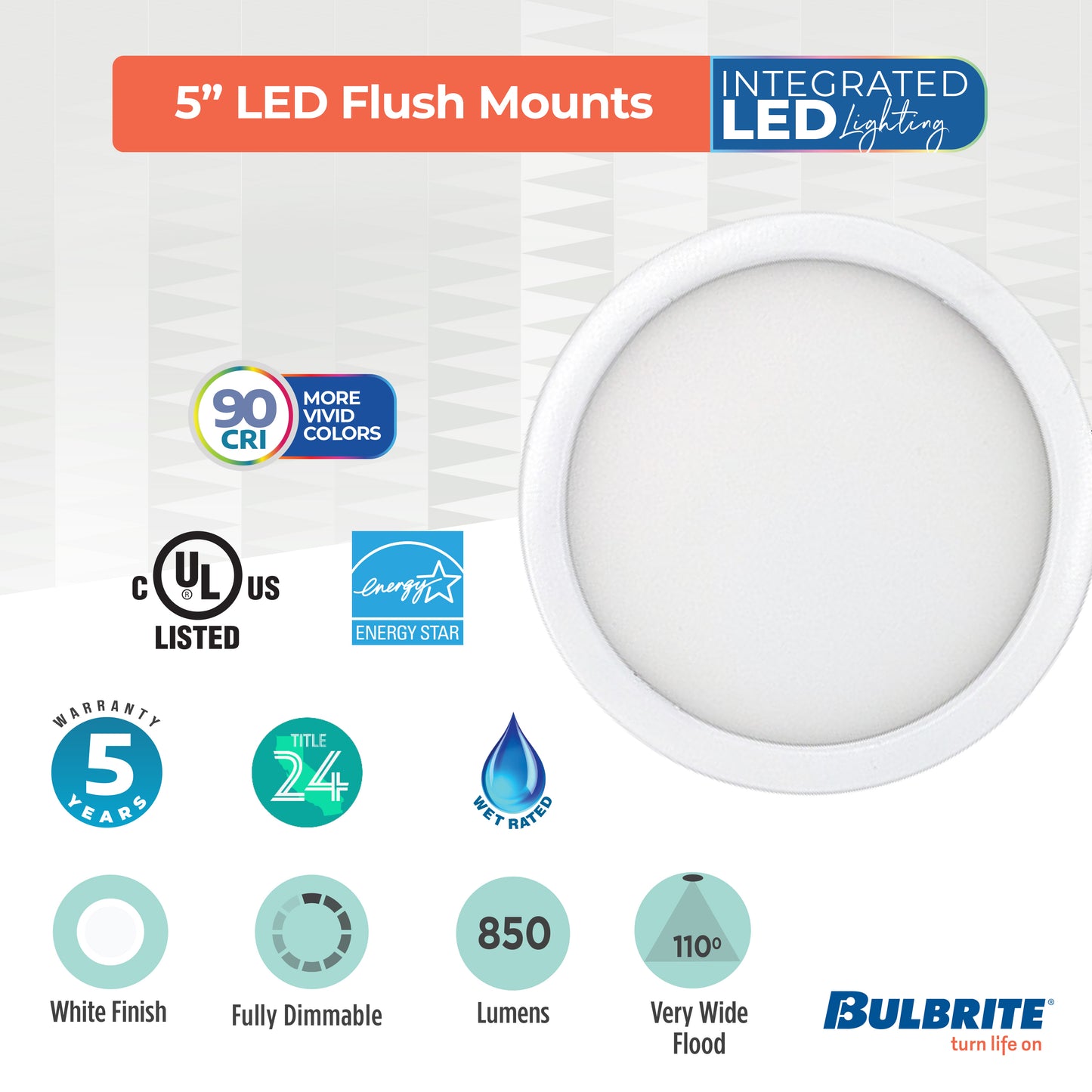 773603 - 5" Flush Mount LED Ceiling Light - 10.3 Watt - Adjustable CCT - White