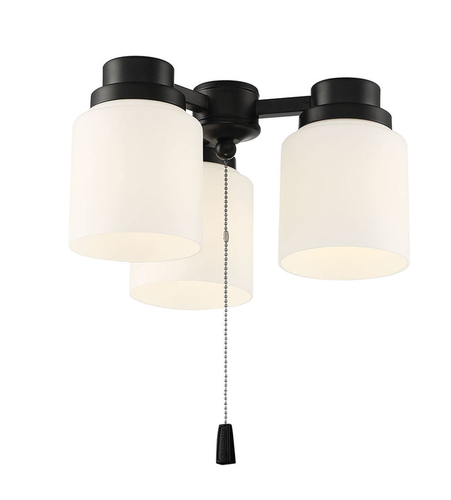 LK301102-FB-WG-LED - 3 Light Universal Energy Star Fan Light Kit in Flat Black w White Glass