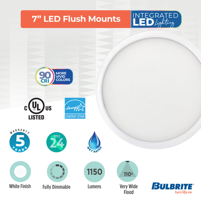 773606 - 7" Flush Mount LED Ceiling Light - 10.3 Watt - 3000K - Nickel