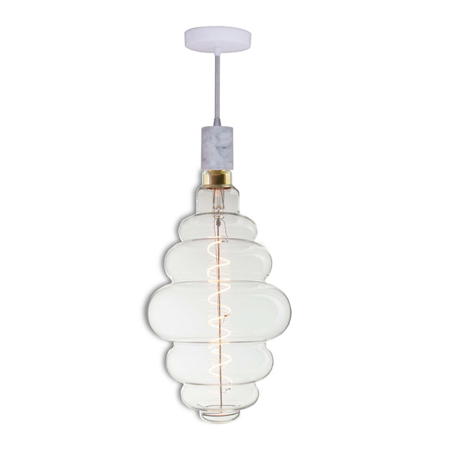 776304 - 4 Watt LED BEEHIVE SHAPED GRAND 2200K FILAMENT W/ WHITE MARBLE PENDANT WITH WHITE STRING