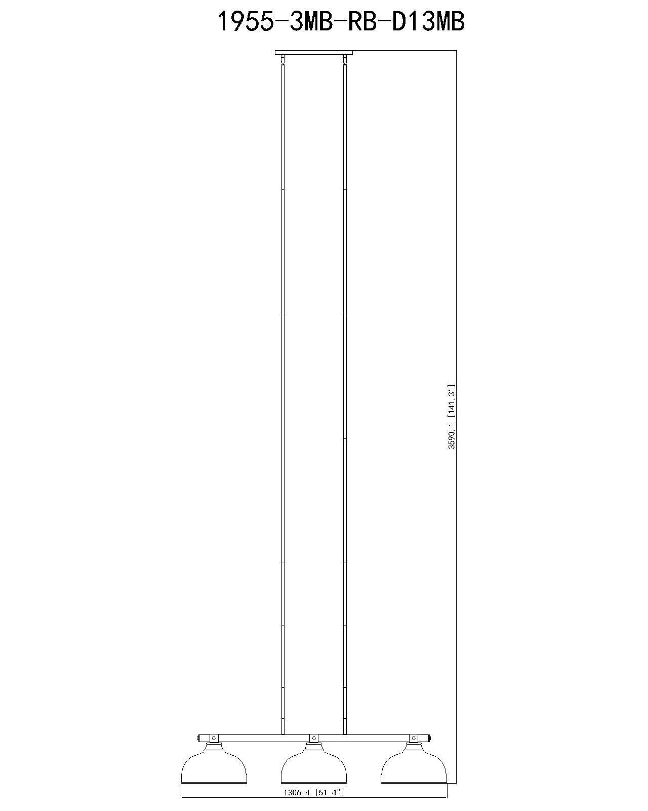 1955-3MB-RB-D13MB - Bronte 3 Light 52" Billiard - Matte Black / Rubbed Brass