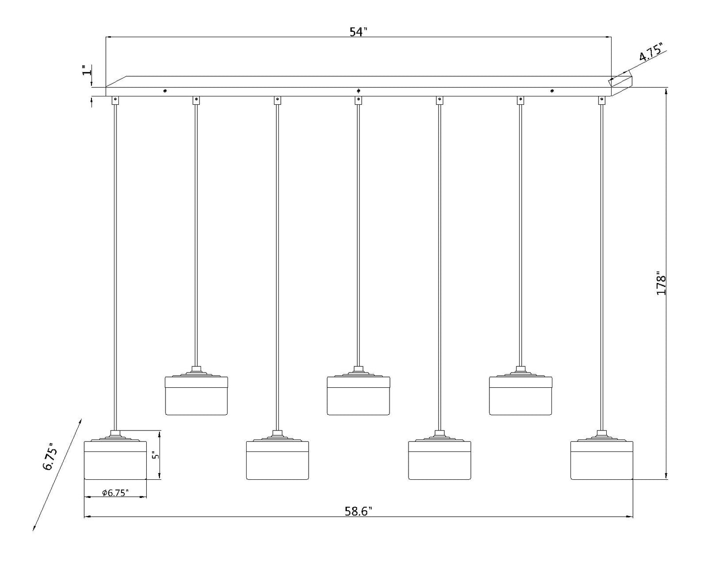 827P6-7L-MGLD-LED - Renaud 7 Light Linear 59" Chandelier - Modern Gold