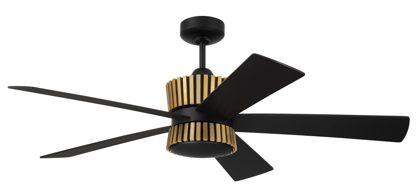 TRY52FBSB5-NWF - Theiry 52" Ceiling Fan no Wifi 52" 5 Blade Ceiling Fan with Light Kit - Flat Black / Satin Brass