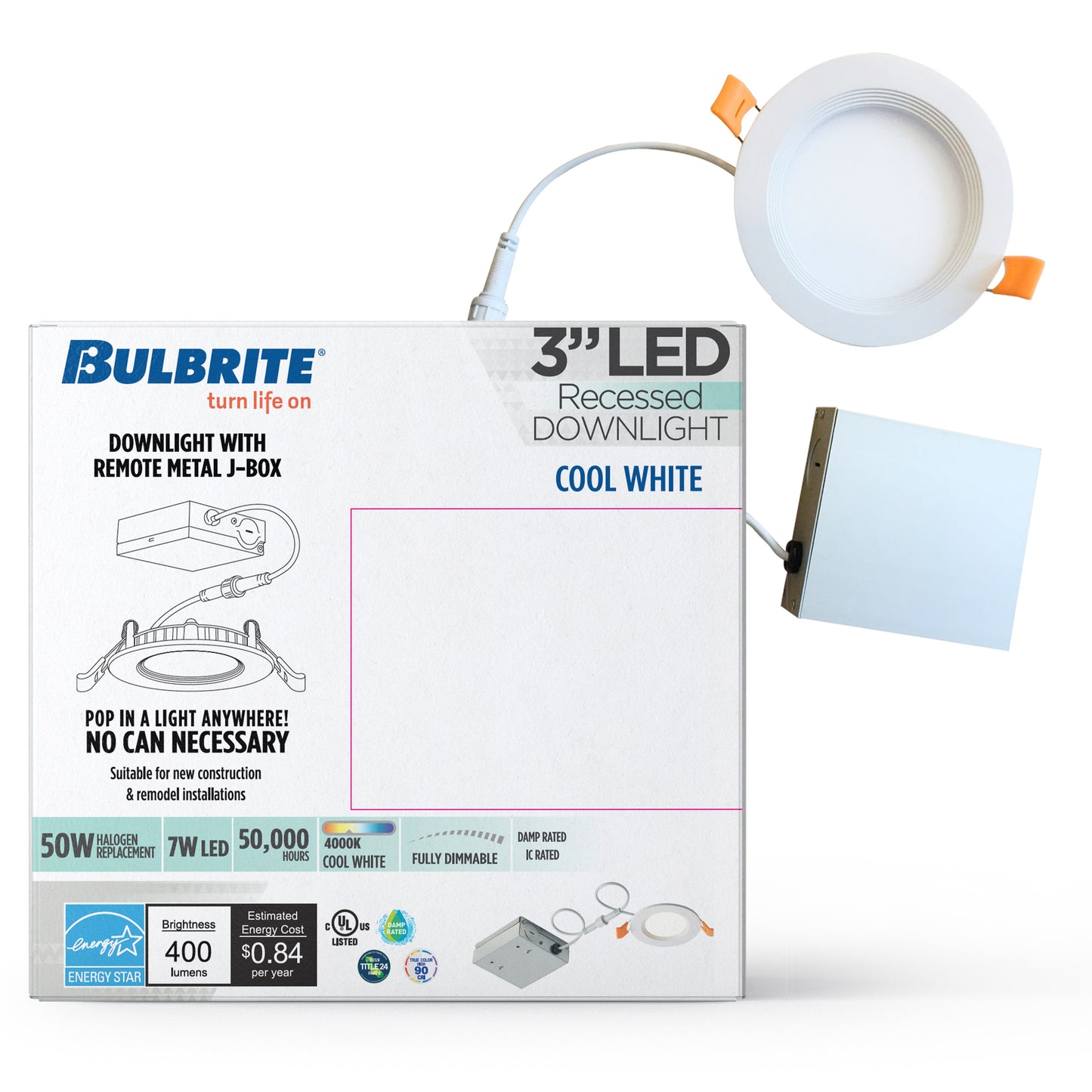 773232 - 7 Watt LED 3" RECESSED DOWNLIGHT W/ METAL JBOX & BAFFLE WHITE ROUND DIMMABLE 90CRI 4000K 120V-2PK - 2 Pack
