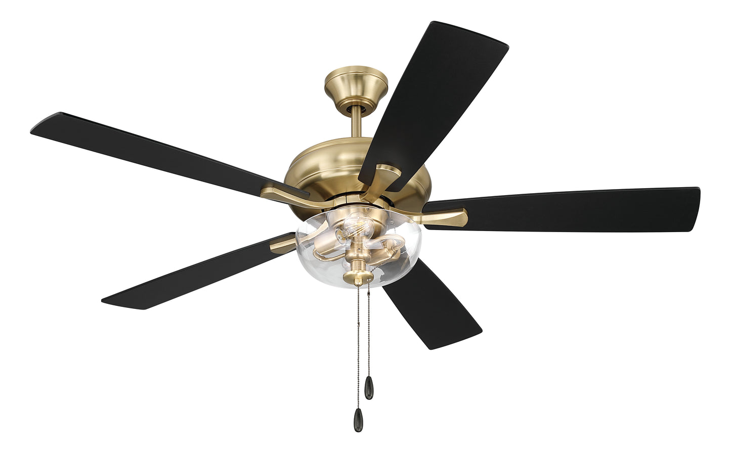 ECF201SB5-BWNFB - EOS 2 Light Clear Bowl 52" Ceiling Fan 52" 5 Blade Ceiling Fan with Light Kit - Satin Brass