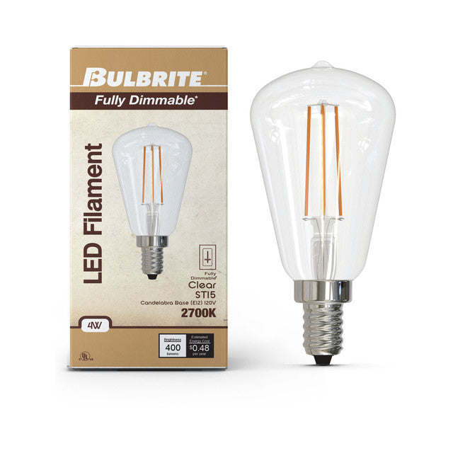 776821 - Filaments Dimmable ST15 Clear Glass Candelabra Base - 4 Watt - 2700K - 4 Pack