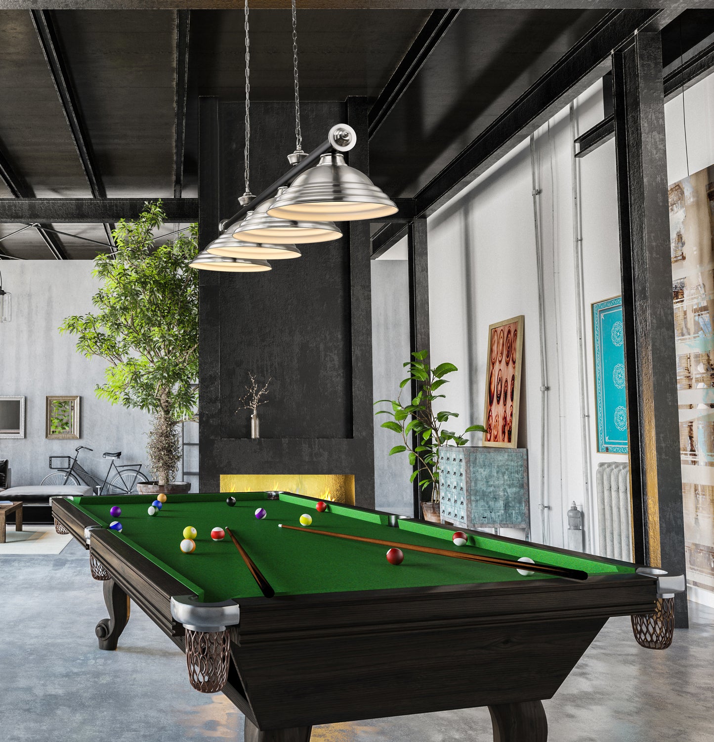 2306-4MB-BN-SBN - Cordon 4 Light 82" Billiard - Matte Black / Brushed Nickel