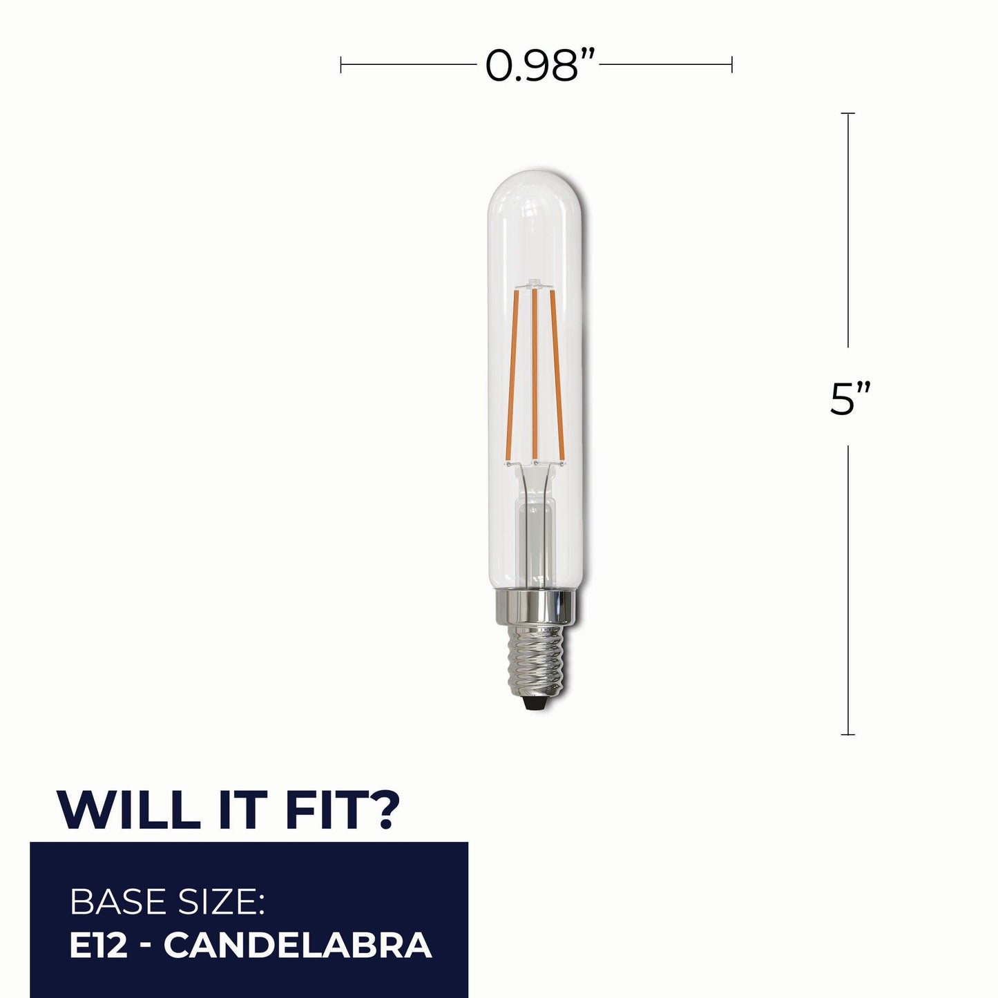 776723 - Dimmable Clear T8 LED Candelabra Light Bulb - 4.5 Watt - 2700K - 3 Pack