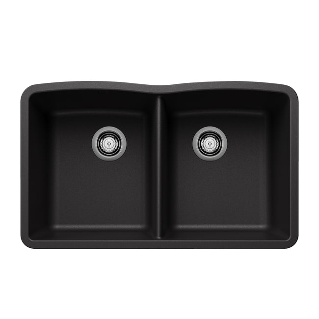 442913 - 32" Diamond Equal Double Bowl Undermount Kitchen Sink - Coal Black