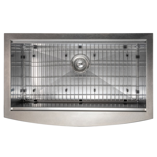 SLSAP-33S - 33" Moritz Farmhouse Apron Mount Single Bowl Satin Stainless Steel Kitchen Sink with Bottom Grid and Accessories