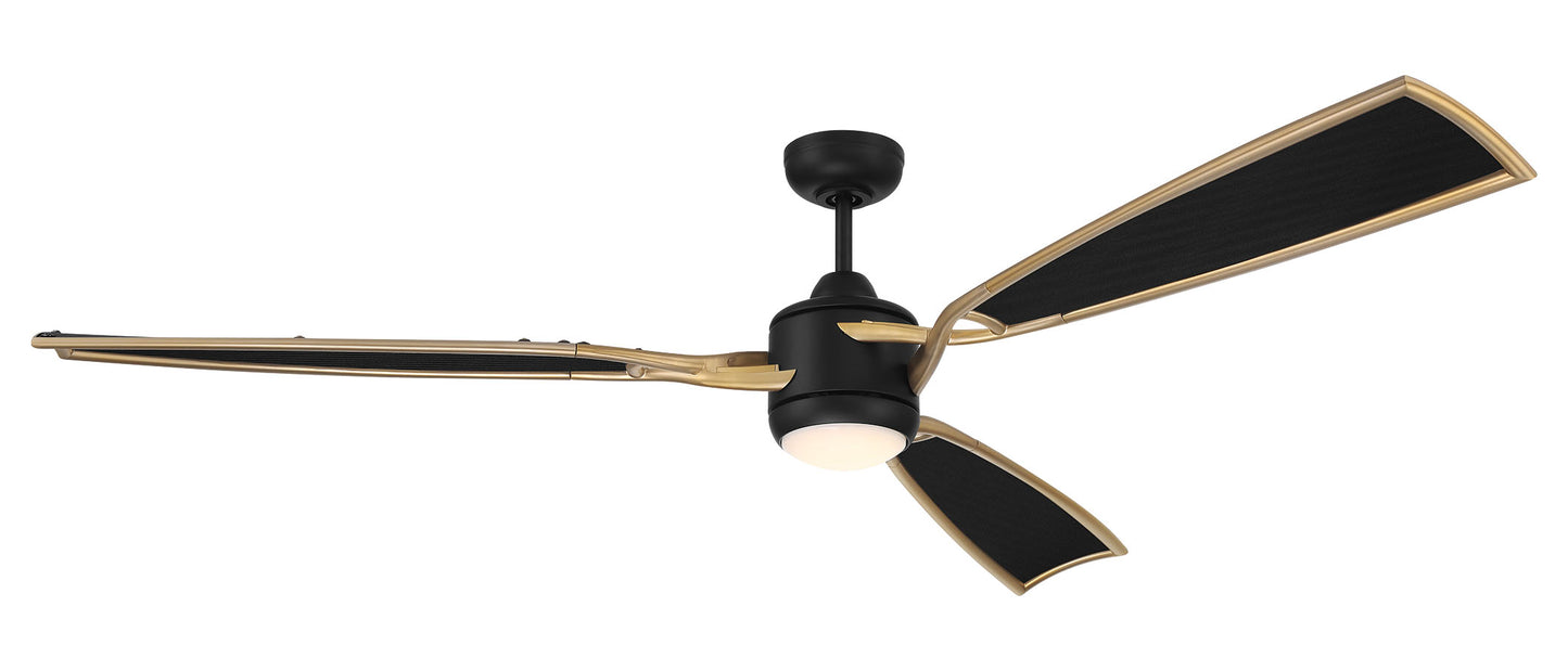 VIA72FBSB3 - Viva 72" 3 Blade Ceiling Fan with Light Kit - Flat Black / Satin Brass