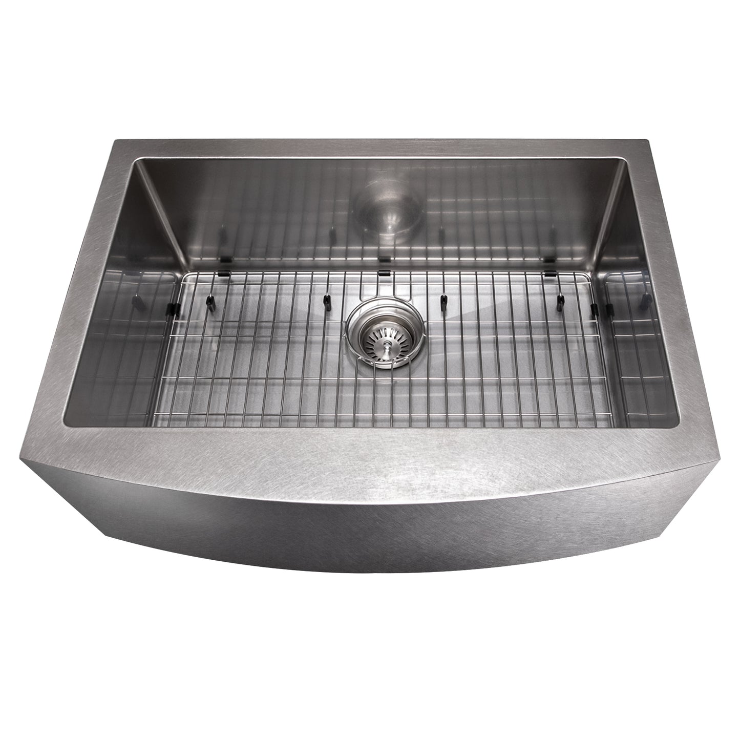 SAS-30S - 30" Zermatt Farmhouse Apron Mount Single Bowl Satin Stainless Steel Kitchen Sink with Bottom Grid