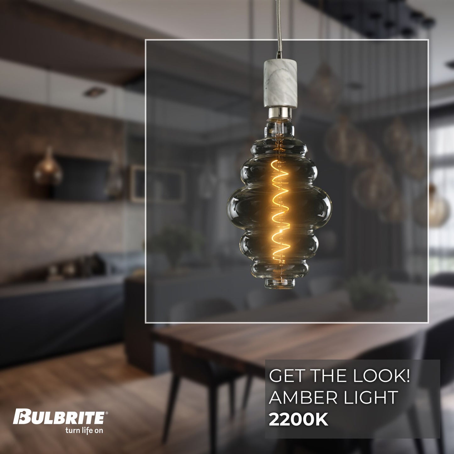 776304 - 4 Watt LED BEEHIVE SHAPED GRAND 2200K FILAMENT W/ WHITE MARBLE PENDANT WITH WHITE STRING